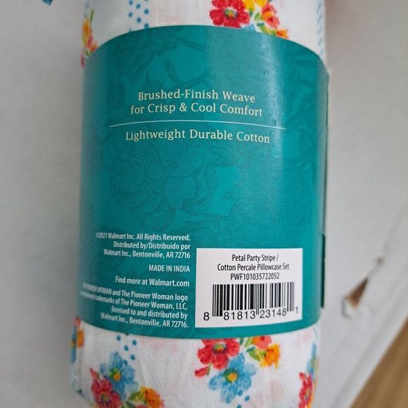 Pioneer Woman Petal Party Stripe 300 Thread Count Home Bed Floral Pillowcase 2 - Picture 5 of 8